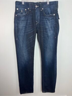 True Religion Skinny Jeans Dark Wash Flap Pocket Y2K Designer Denim 33x34